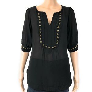 Angie Shirt Sz Small Black Tunic Sheer Metal Studs